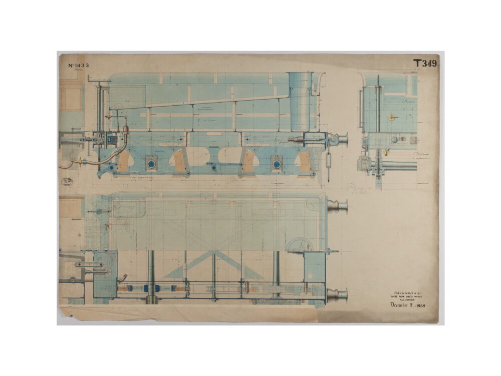 Neilson & Co drawing of 5'0 gauge 6 wheel, 1868 order number T345 for Russia. art print extra large none Art Print - Science Museum Shop