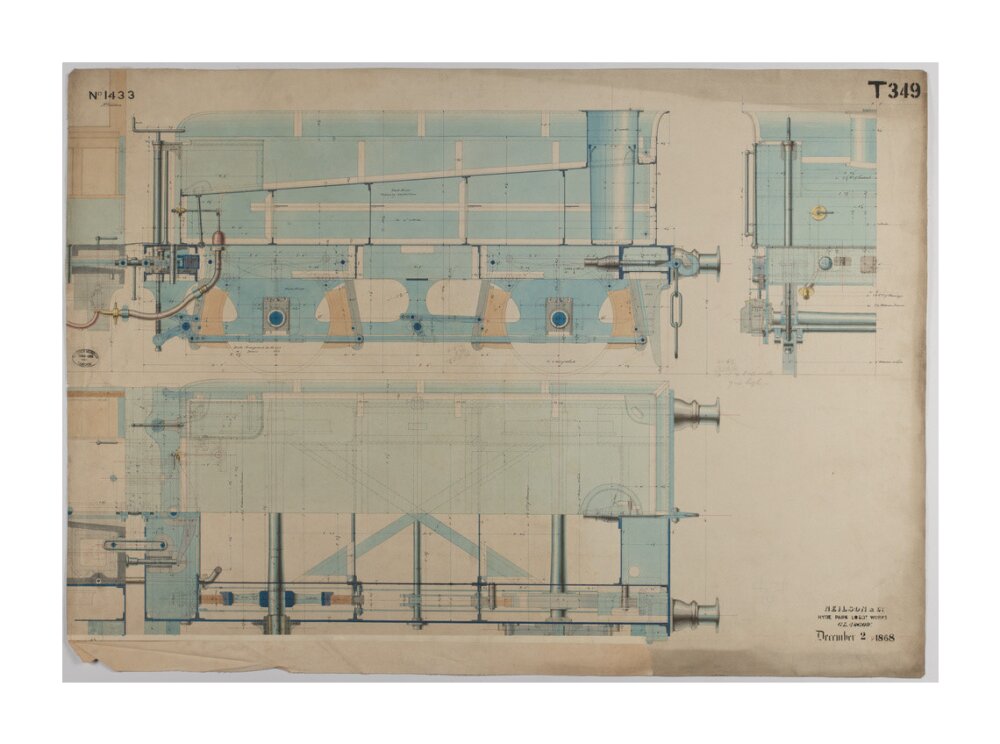 Neilson & Co drawing of 5'0 gauge 6 wheel, 1868 order number T345 for Russia. unstretched canvas extra large none Art Print - Science Museum Shop