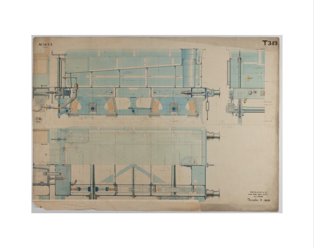 Neilson & Co drawing of 5'0 gauge 6 wheel, 1868 order number T345 for Russia. art print extra small none Art Print - Science Museum Shop