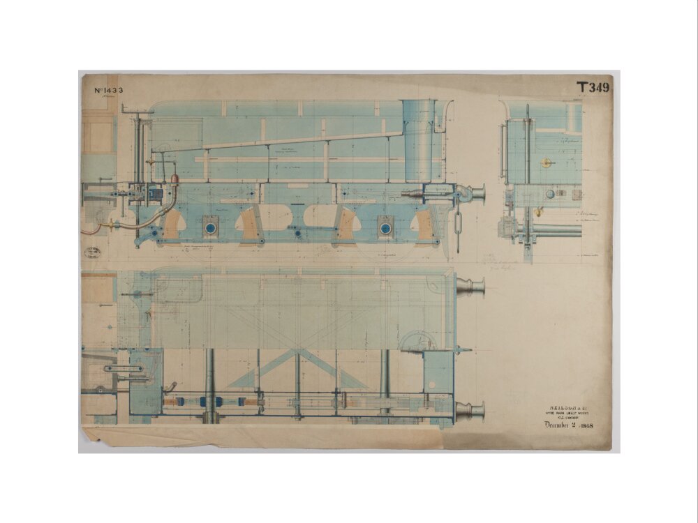 Neilson & Co drawing of 5'0 gauge 6 wheel, 1868 order number T345 for Russia. art print small none Art Print - Science Museum Shop