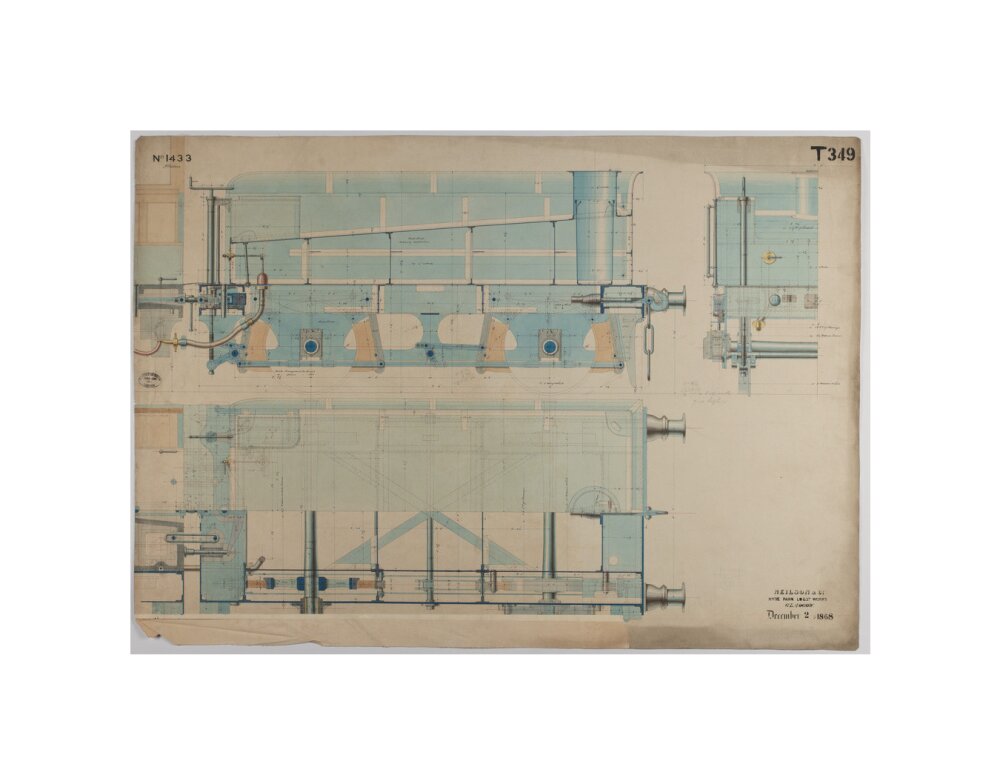 Neilson & Co drawing of 5'0 gauge 6 wheel, 1868 order number T345 for Russia. unstretched canvas small none Art Print - Science Museum Shop