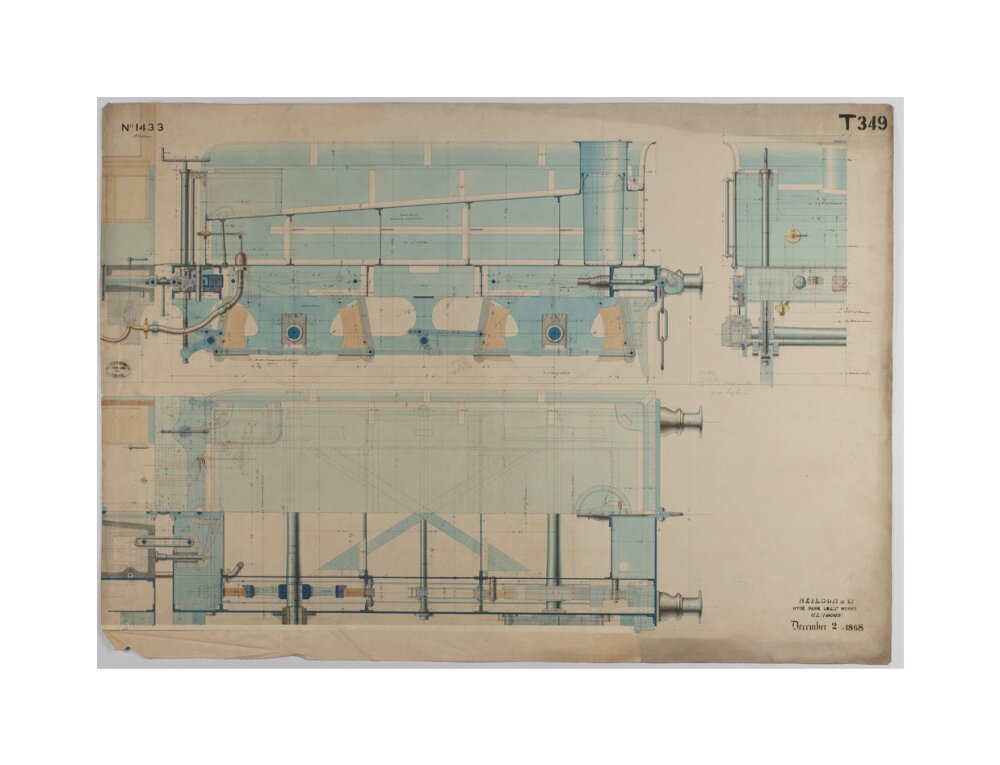 Neilson & Co drawing of 5'0 gauge 6 wheel, 1868 order number T345 for Russia. unstretched canvas medium none Art Print - Science Museum Shop