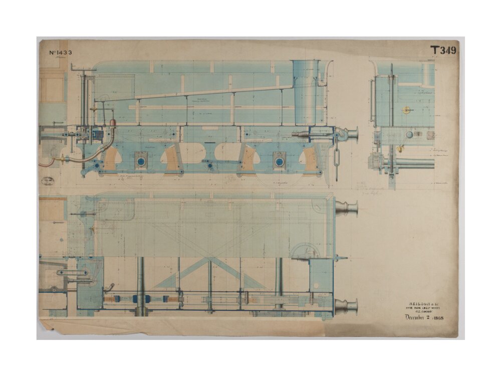 Neilson & Co drawing of 5'0 gauge 6 wheel, 1868 order number T345 for Russia. unstretched canvas large none Art Print - Science Museum Shop