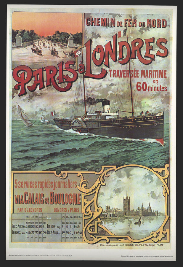 Reproduction timetable, 'Chemin de Fer du Nord - Paris-Londres', by Henri Gray. Art Print - Science Museum Shop