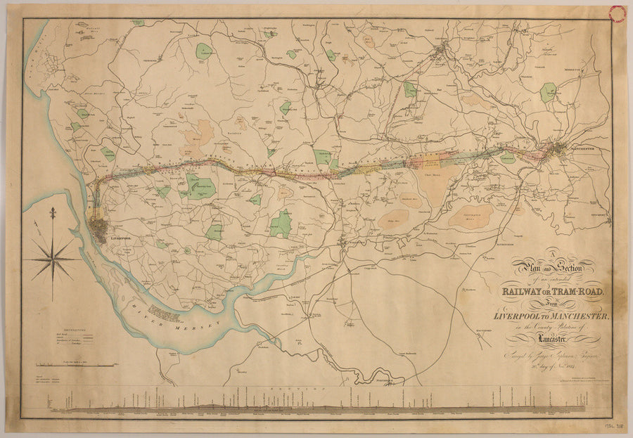 A Plan and Section of an intended Railway or Tram-Road from Liverpool to Manchester, 1824. Art Print - Science Museum Shop