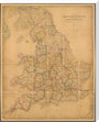 Colour-engraved map. Smith's Map of England & Wales, Containing the whole of the Turnpike Roads, Railways & Canals, 1845. stretched canvas extra large none Art Print - Science Museum Shop