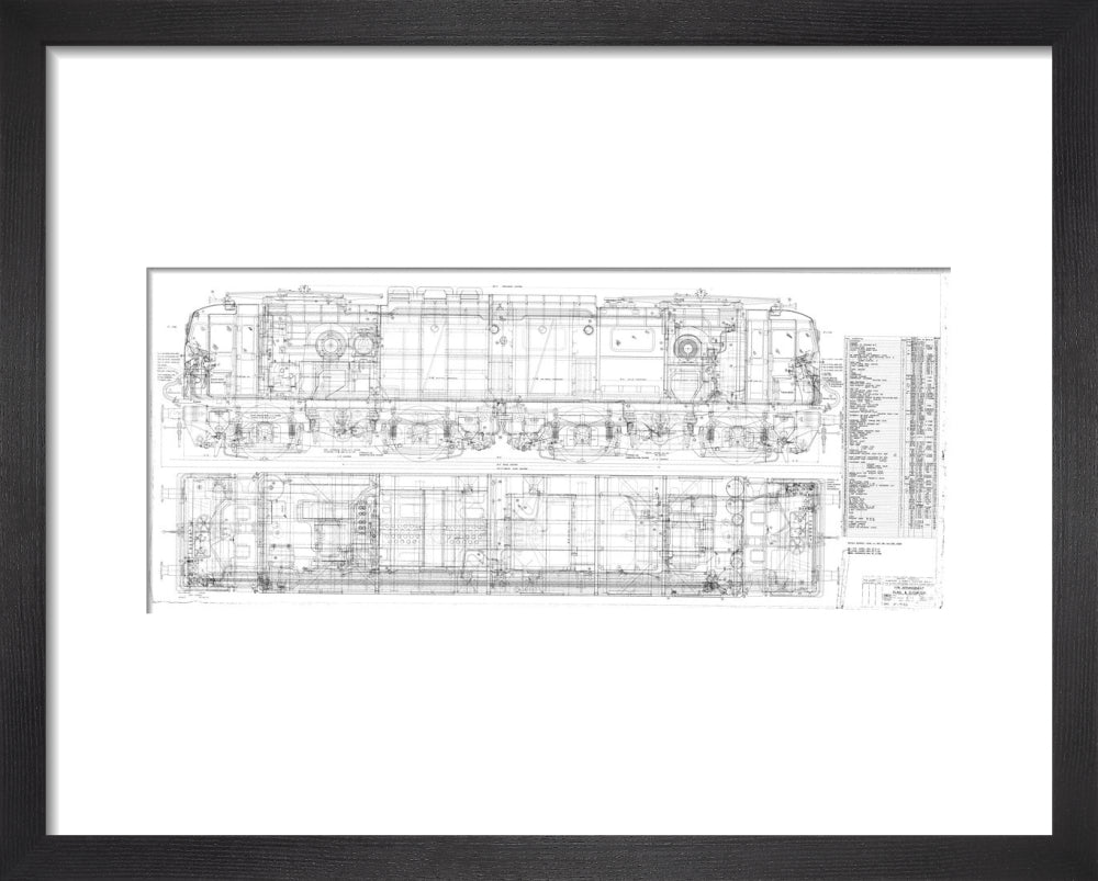 Pipe arrangement, plan and elevation for EM1 class electric locomotive for the Woodhead route. art print extra small black Art Print - Science Museum Shop