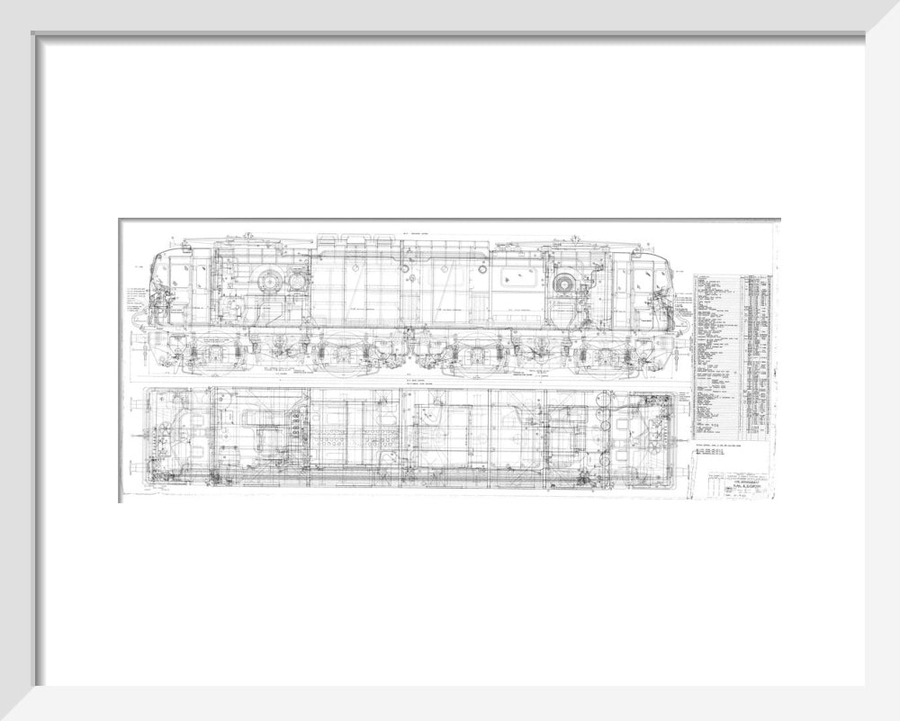 Pipe arrangement, plan and elevation for EM1 class electric locomotive for the Woodhead route. art print extra small white Art Print - Science Museum Shop