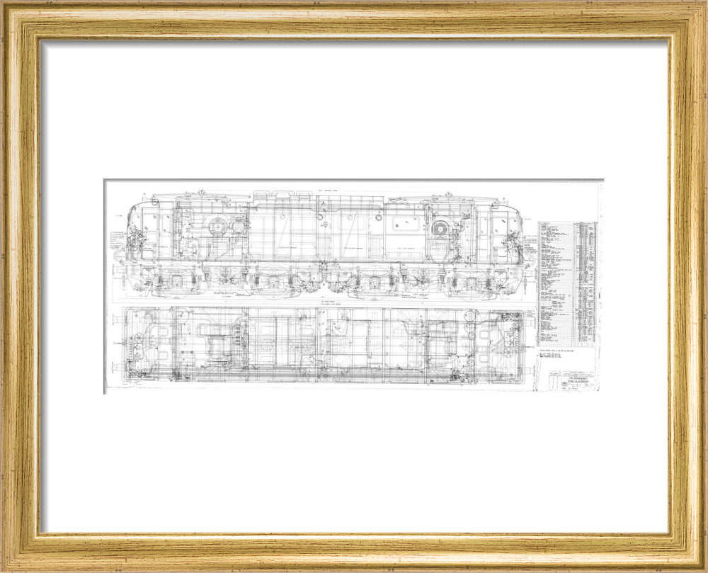 Pipe arrangement, plan and elevation for EM1 class electric locomotive for the Woodhead route. art print extra small gold Art Print - Science Museum Shop