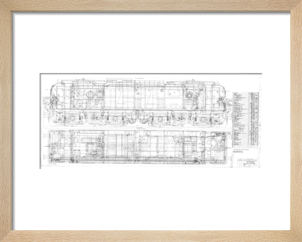 Pipe arrangement, plan and elevation for EM1 class electric locomotive for the Woodhead route. art print extra small natural Art Print - Science Museum Shop