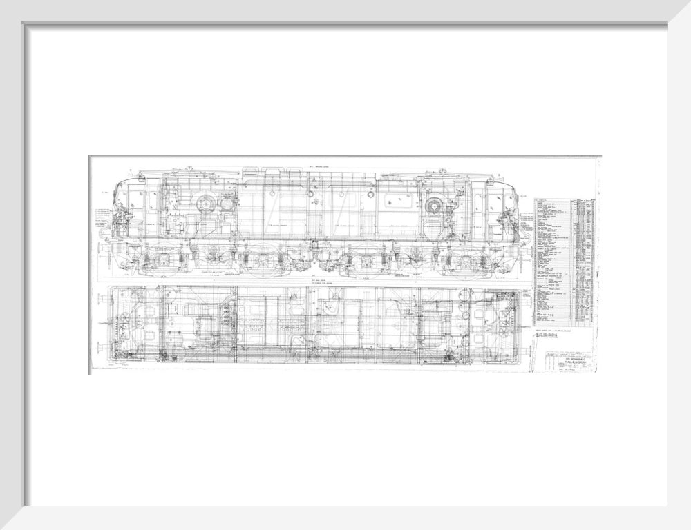 Pipe arrangement, plan and elevation for EM1 class electric locomotive for the Woodhead route. art print small white Art Print - Science Museum Shop