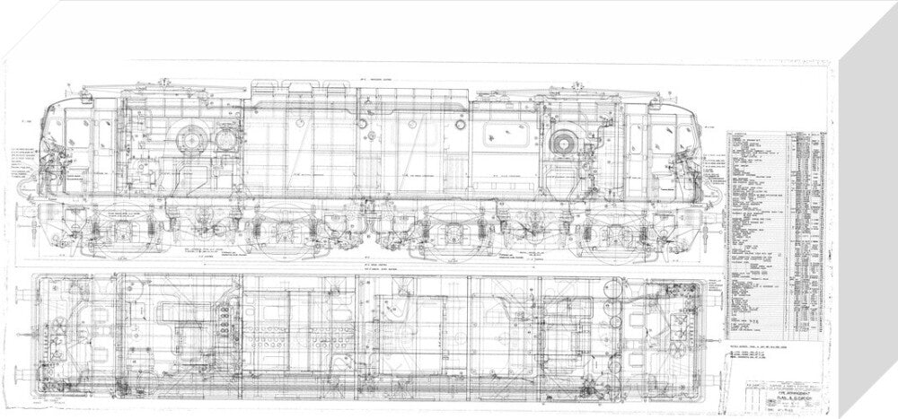 Pipe arrangement, plan and elevation for EM1 class electric locomotive for the Woodhead route. stretched canvas small none Art Print - Science Museum Shop