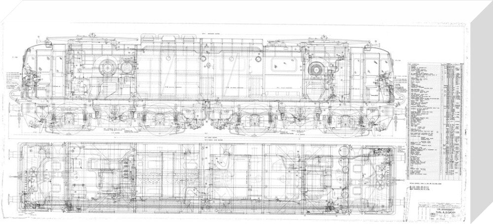 Pipe arrangement, plan and elevation for EM1 class electric locomotive for the Woodhead route. stretched canvas medium none Art Print - Science Museum Shop