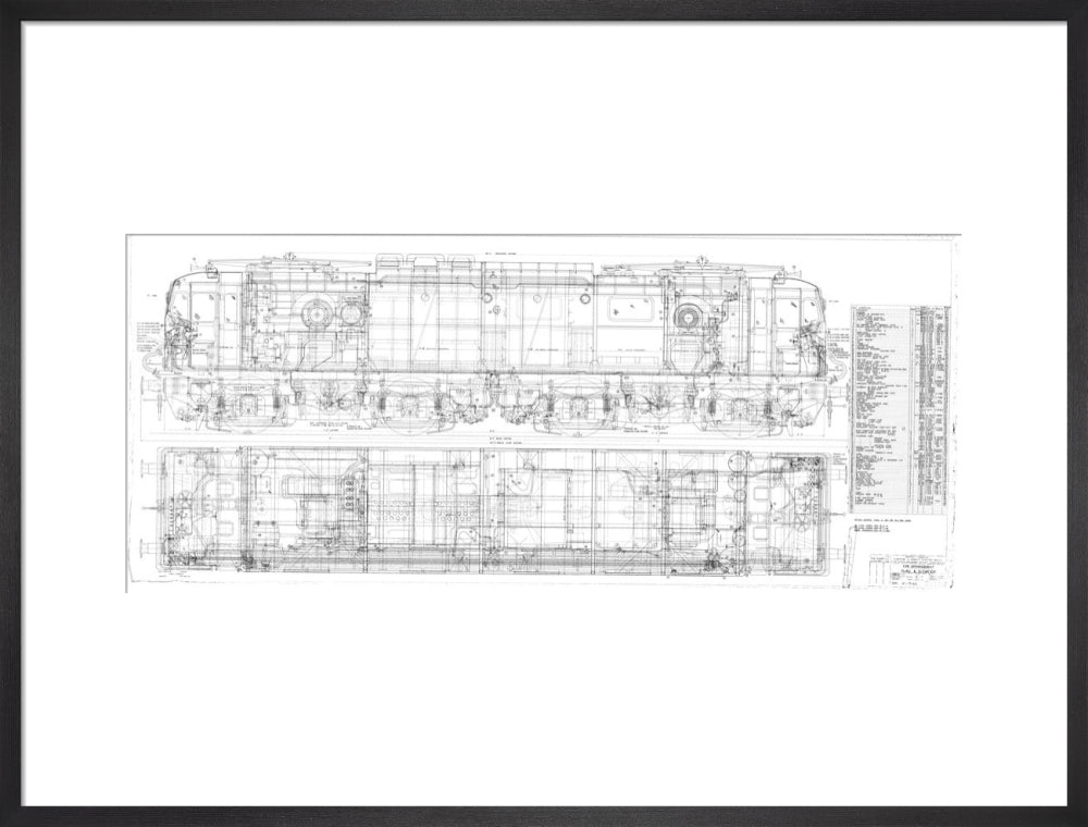 Pipe arrangement, plan and elevation for EM1 class electric locomotive for the Woodhead route. art print large black Art Print - Science Museum Shop