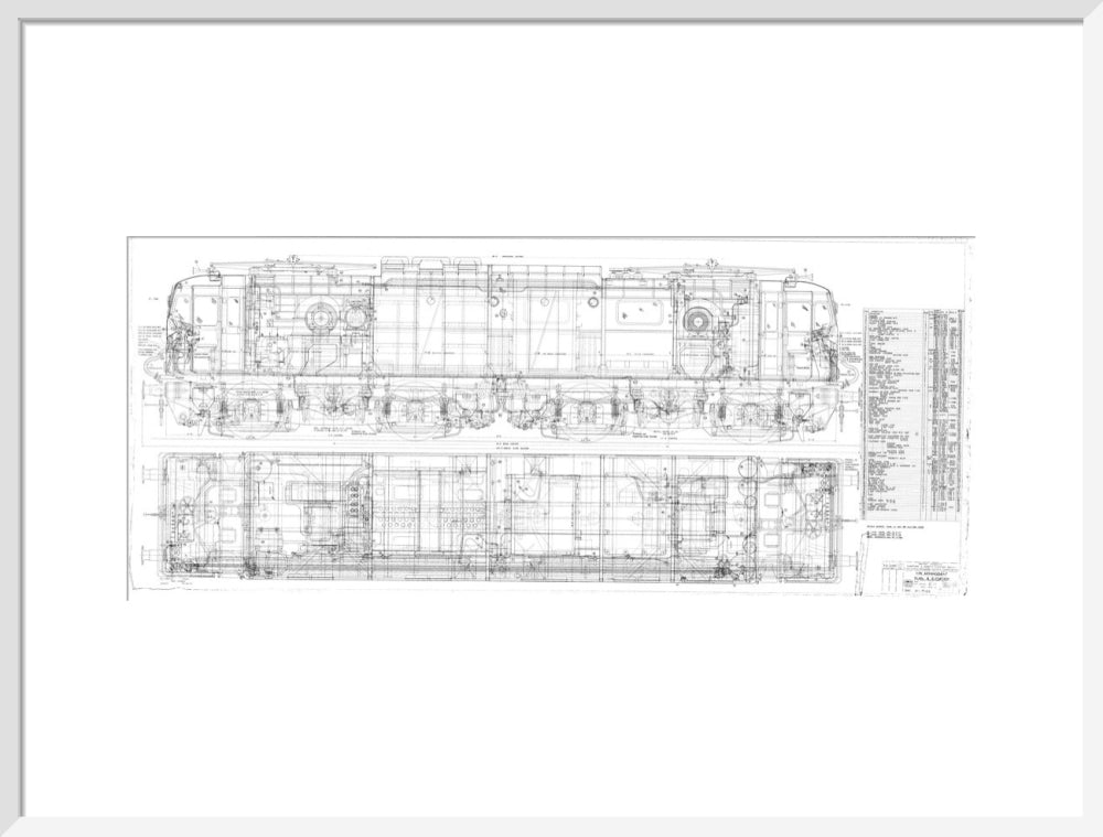 Pipe arrangement, plan and elevation for EM1 class electric locomotive for the Woodhead route. art print large white Art Print - Science Museum Shop