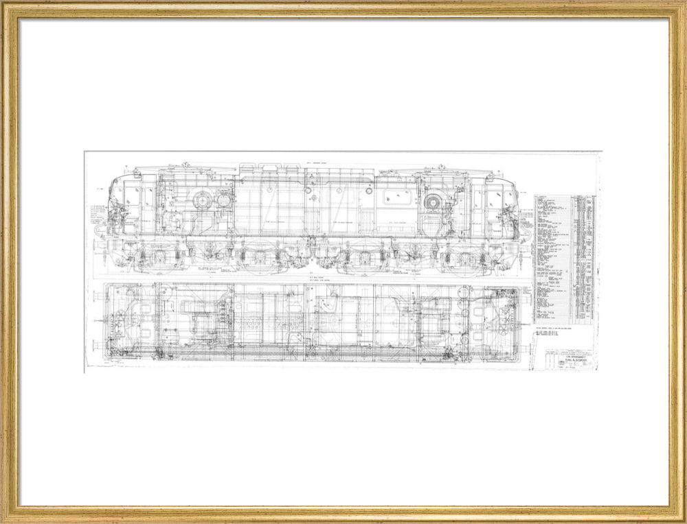 Pipe arrangement, plan and elevation for EM1 class electric locomotive for the Woodhead route. art print large gold Art Print - Science Museum Shop