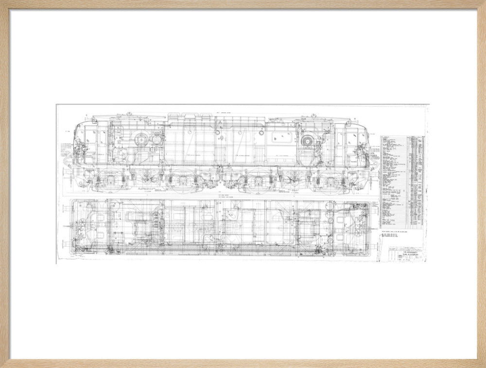 Pipe arrangement, plan and elevation for EM1 class electric locomotive for the Woodhead route. art print large natural Art Print - Science Museum Shop