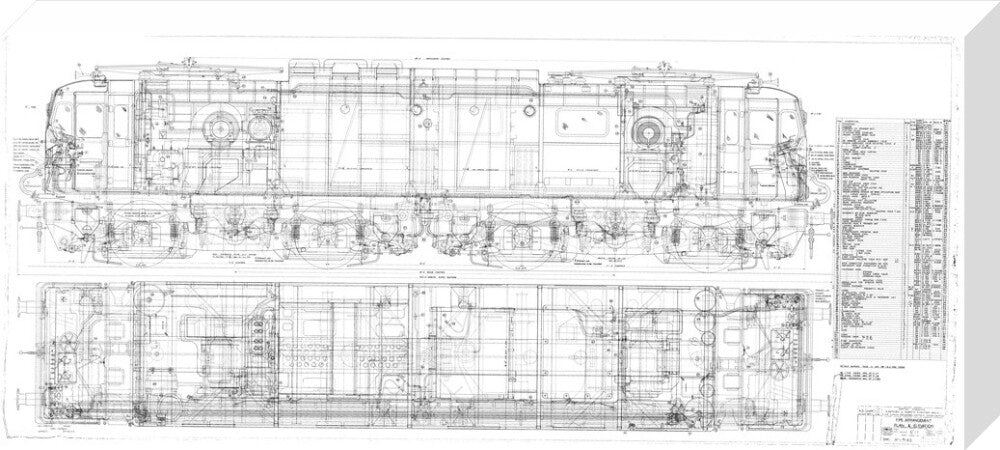 Pipe arrangement, plan and elevation for EM1 class electric locomotive for the Woodhead route. stretched canvas large none Art Print - Science Museum Shop