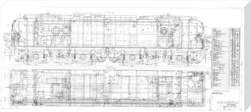 Pipe arrangement, plan and elevation for EM1 class electric locomotive for the Woodhead route. stretched canvas extra large none Art Print - Science Museum Shop