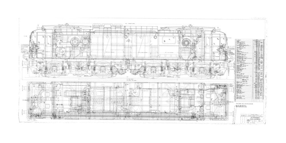 Pipe arrangement, plan and elevation for EM1 class electric locomotive for the Woodhead route. unstretched canvas extra large none Art Print - Science Museum Shop