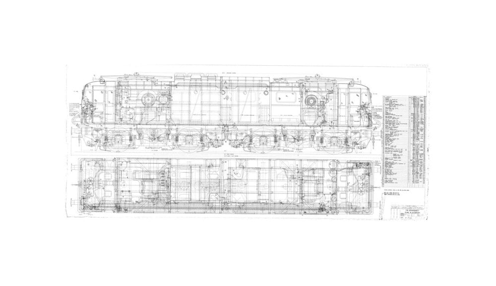 Pipe arrangement, plan and elevation for EM1 class electric locomotive for the Woodhead route. unstretched canvas small none Art Print - Science Museum Shop