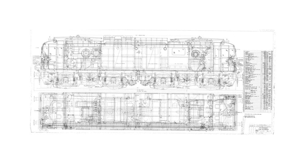 Pipe arrangement, plan and elevation for EM1 class electric locomotive for the Woodhead route. unstretched canvas medium none Art Print - Science Museum Shop