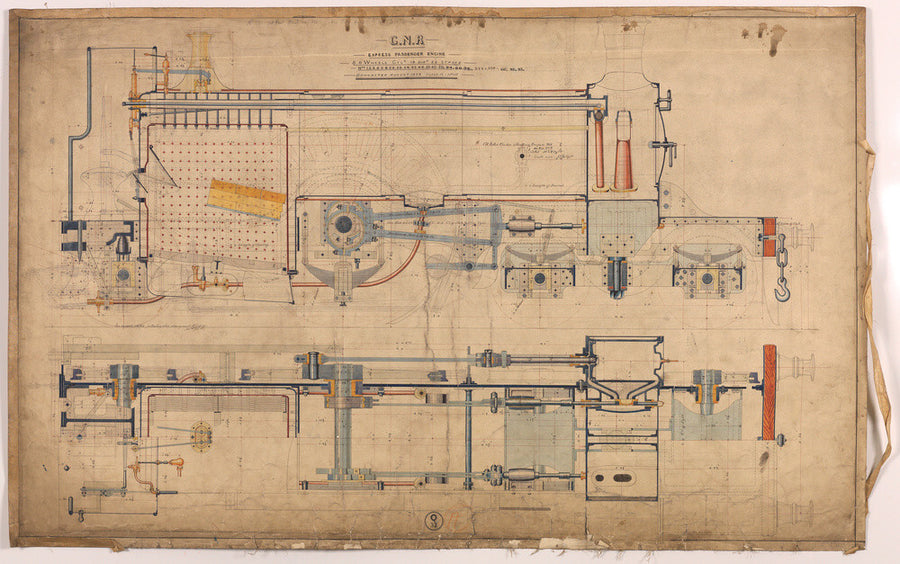 General arrangement of Stirling Single 4-2-2, 1874. Art Print - Science Museum Shop