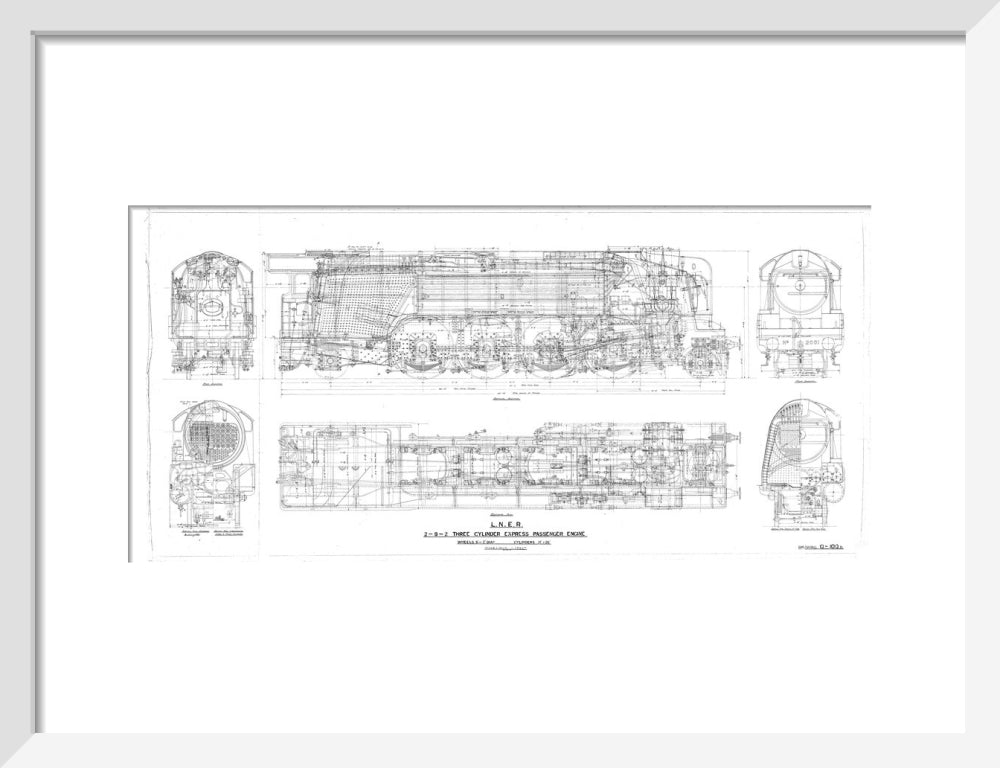 General arrangement drawing of LNER P2 class 2-8-2 locomotives, 1934. art print small white Art Print - Science Museum Shop