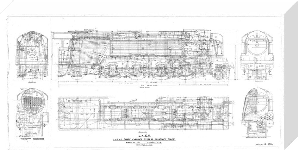 General arrangement drawing of LNER P2 class 2-8-2 locomotives, 1934. stretched canvas medium none Art Print - Science Museum Shop