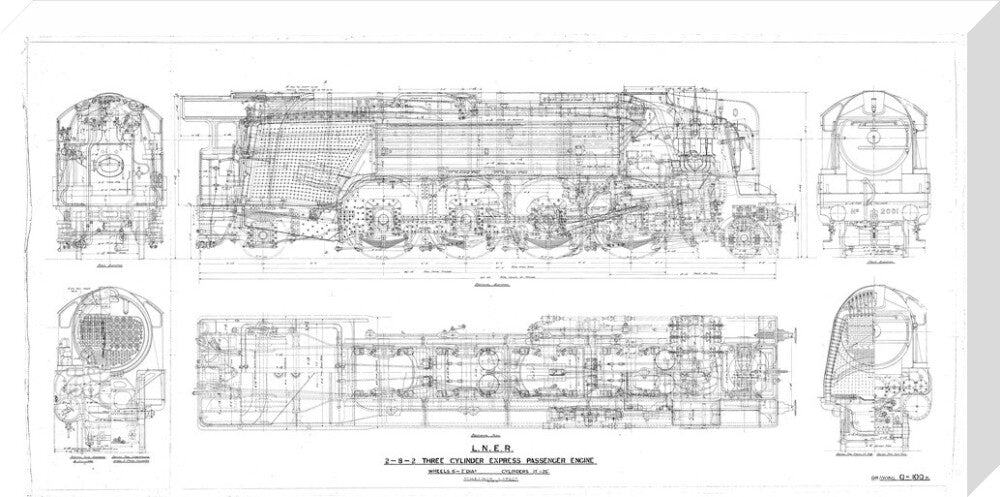 General arrangement drawing of LNER P2 class 2-8-2 locomotives, 1934. stretched canvas large none Art Print - Science Museum Shop