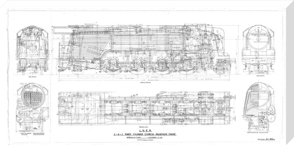 General arrangement drawing of LNER P2 class 2-8-2 locomotives, 1934. stretched canvas extra large none Art Print - Science Museum Shop