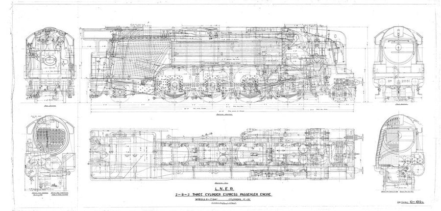 General arrangement drawing of LNER P2 class 2-8-2 locomotives, 1934. Art Print - Science Museum Shop