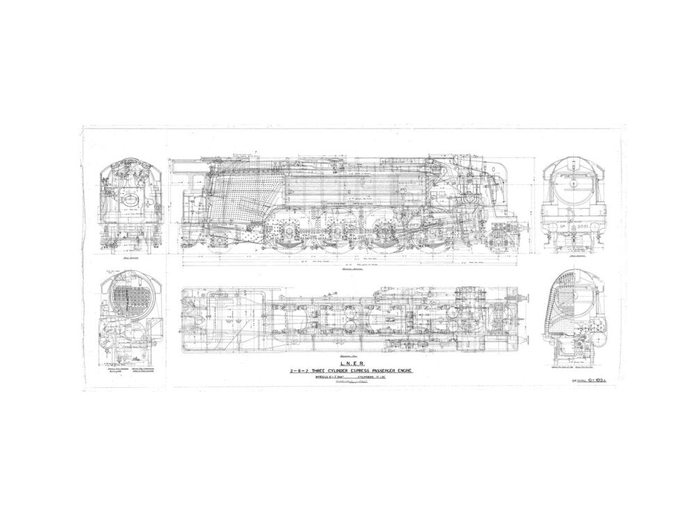 General arrangement drawing of LNER P2 class 2-8-2 locomotives, 1934. art print extra large none Art Print - Science Museum Shop