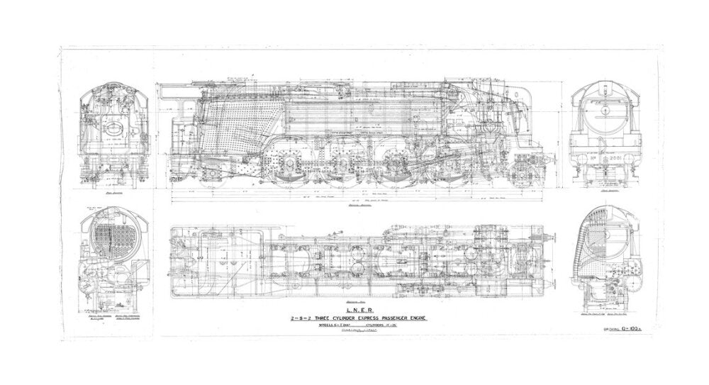 General arrangement drawing of LNER P2 class 2-8-2 locomotives, 1934. unstretched canvas extra large none Art Print - Science Museum Shop