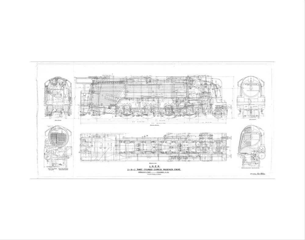 General arrangement drawing of LNER P2 class 2-8-2 locomotives, 1934. art print extra small none Art Print - Science Museum Shop