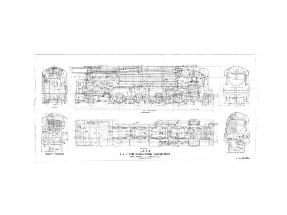 General arrangement drawing of LNER P2 class 2-8-2 locomotives, 1934. art print small none Art Print - Science Museum Shop
