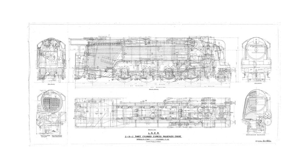 General arrangement drawing of LNER P2 class 2-8-2 locomotives, 1934. unstretched canvas large none Art Print - Science Museum Shop