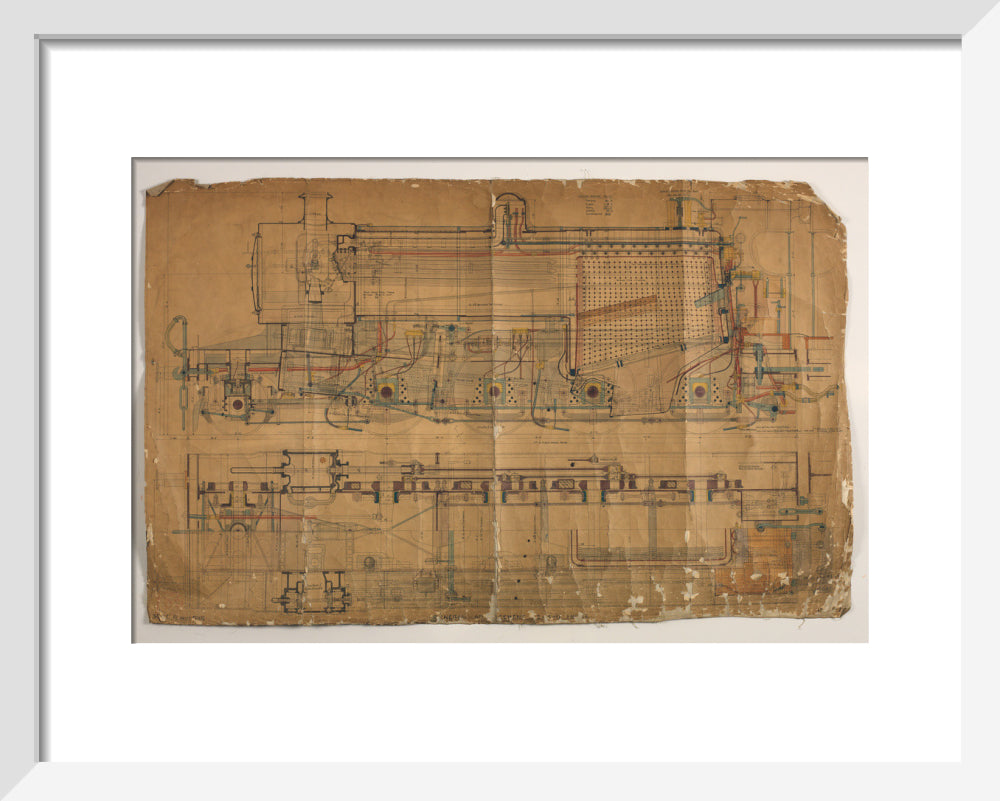 General arrangement of Somerset and Dorset Joint Railway 7F 2-8-0 locomotive, 1913. art print extra small white Art Print - Science Museum Shop