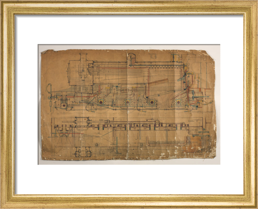 General arrangement of Somerset and Dorset Joint Railway 7F 2-8-0 locomotive, 1913. art print extra small gold Art Print - Science Museum Shop