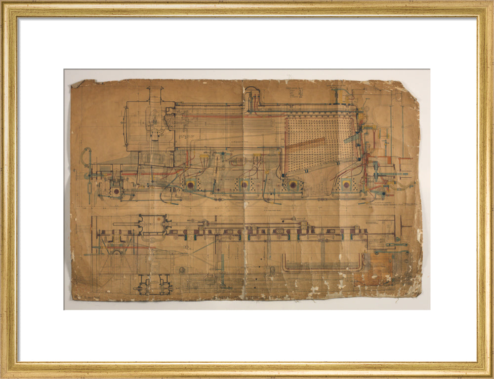General arrangement of Somerset and Dorset Joint Railway 7F 2-8-0 locomotive, 1913. art print medium gold Art Print - Science Museum Shop