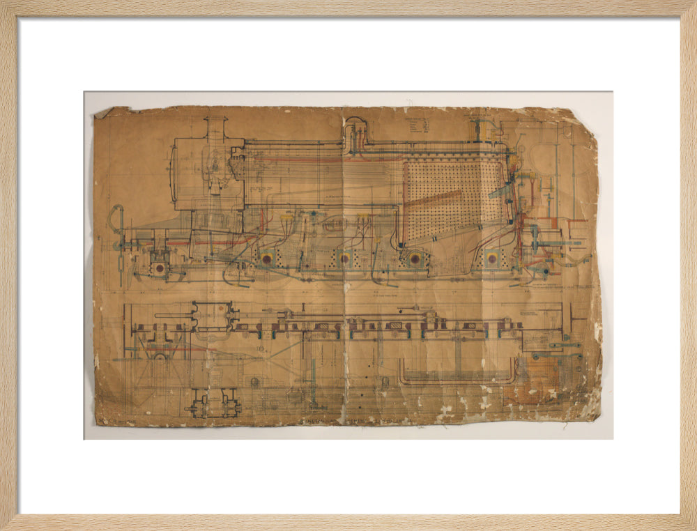 General arrangement of Somerset and Dorset Joint Railway 7F 2-8-0 locomotive, 1913. art print medium natural Art Print - Science Museum Shop