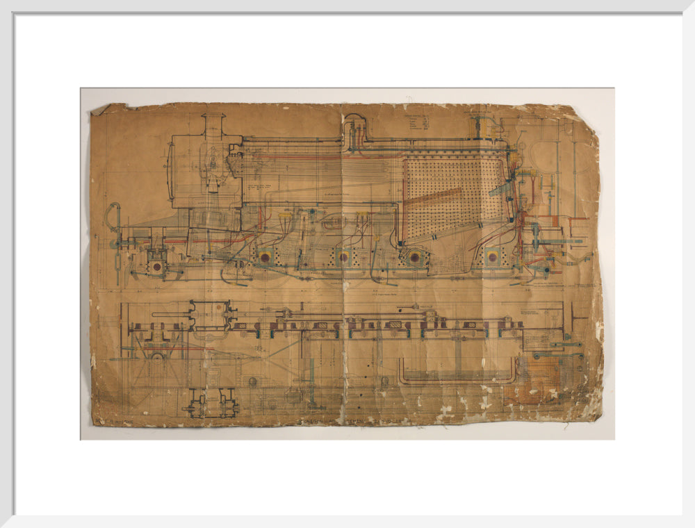 General arrangement of Somerset and Dorset Joint Railway 7F 2-8-0 locomotive, 1913. art print large white Art Print - Science Museum Shop