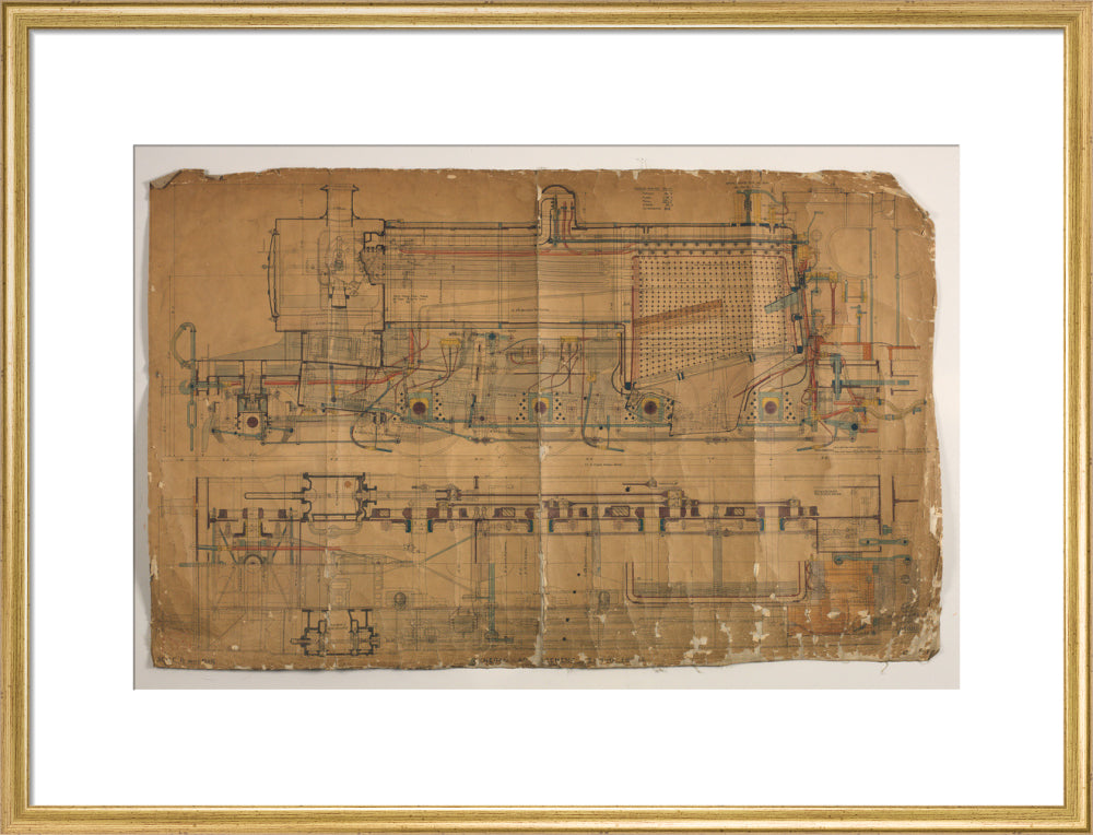 General arrangement of Somerset and Dorset Joint Railway 7F 2-8-0 locomotive, 1913. art print large gold Art Print - Science Museum Shop