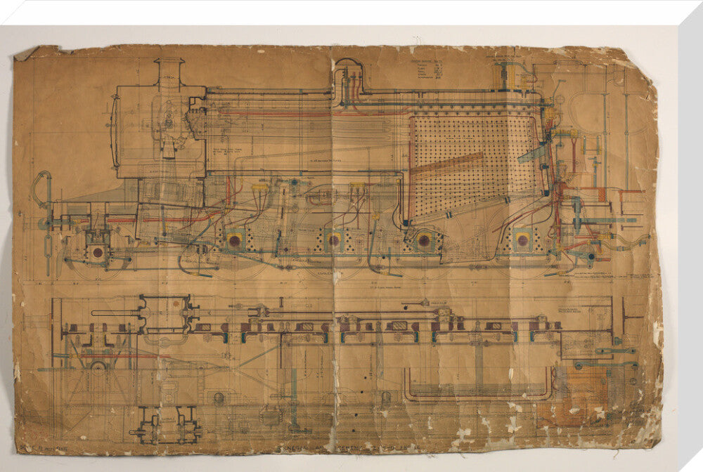 General arrangement of Somerset and Dorset Joint Railway 7F 2-8-0 locomotive, 1913. stretched canvas large none Art Print - Science Museum Shop