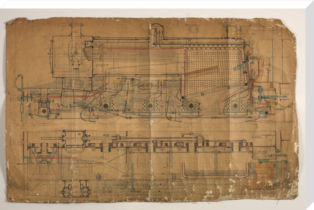 General arrangement of Somerset and Dorset Joint Railway 7F 2-8-0 locomotive, 1913. stretched canvas extra large none Art Print - Science Museum Shop