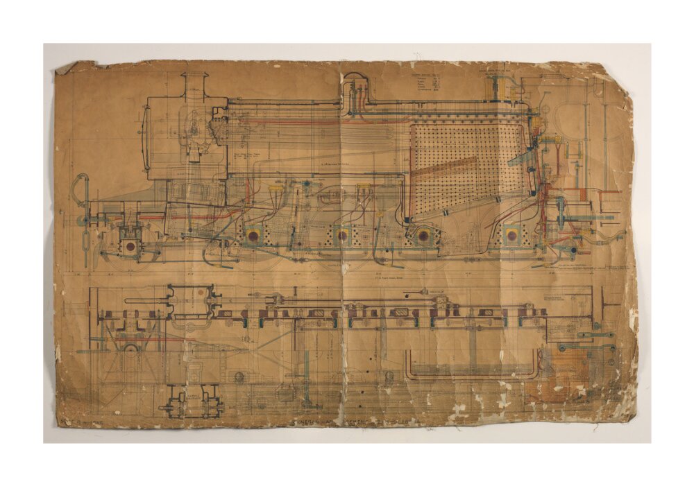 General arrangement of Somerset and Dorset Joint Railway 7F 2-8-0 locomotive, 1913. unstretched canvas extra large none Art Print - Science Museum Shop