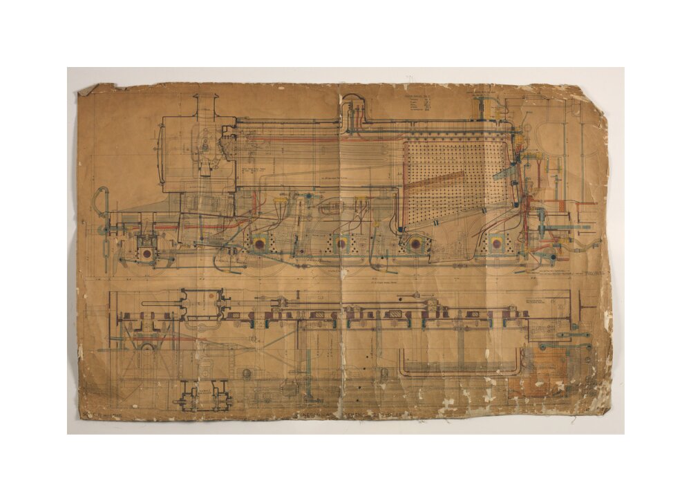 General arrangement of Somerset and Dorset Joint Railway 7F 2-8-0 locomotive, 1913. unstretched canvas medium none Art Print - Science Museum Shop