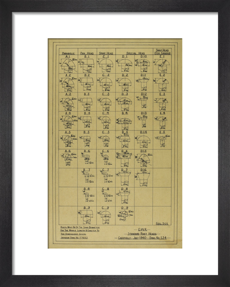 Standard rivet heads, Great Western Railway, 1940. art print extra small black Art Print - Science Museum Shop