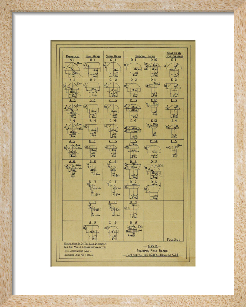 Standard rivet heads, Great Western Railway, 1940. art print extra small natural Art Print - Science Museum Shop