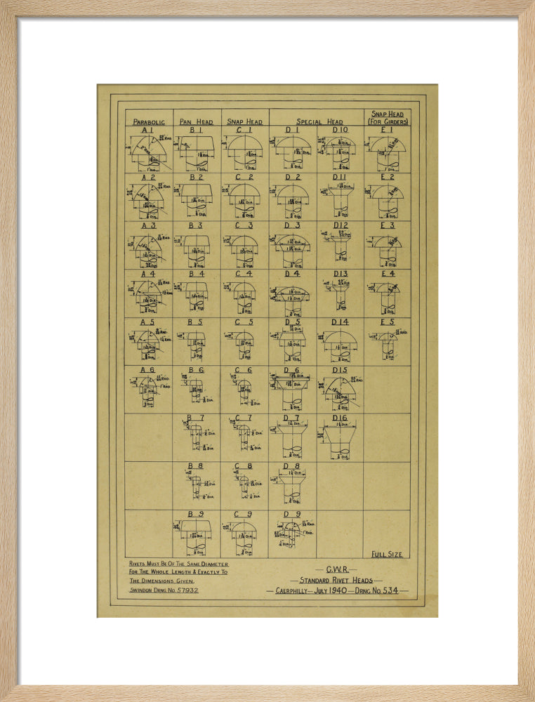 Standard rivet heads, Great Western Railway, 1940. art print medium natural Art Print - Science Museum Shop